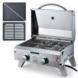 NNEMB 2-Burner Stainless Steel Portable Gas BBQ Grill w/ 2 x Cast Iron Plates
