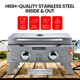 NNEMB 2-Burner Stainless Steel Portable Gas BBQ Grill w/ 2 x Cast Iron Plates