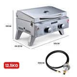 NNEMB 2-Burner Stainless Steel Portable Gas BBQ Grill w/ 2 x Cast Iron Plates