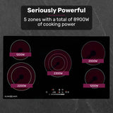 NNEMB 90cm 5 Zone Ceramic Cooktop, 8900W Electric, FlexiZone Adjustable Size Hobs, Touch Controls