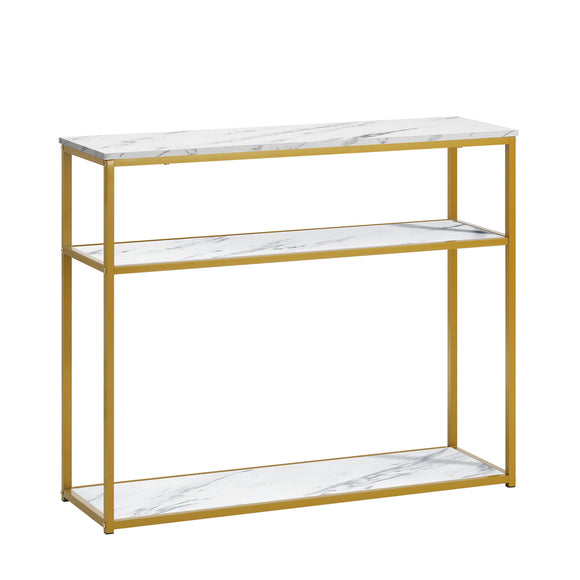 NNEED Console Table Metal Frame 3-tier White&Gold
