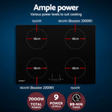 NNEDSZ Electric Induction Cooktop 70cm Ceramic 4 Zones Stove Cook Top Hot Plate 7000W