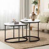 NNEED Set of 2 Coffee Table Round Oval Marble Nesting Black