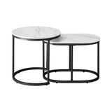 NNEED Set of 2 Coffee Table Round Oval Marble Nesting Black