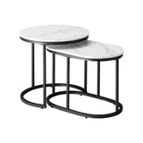 NNEED Set of 2 Coffee Table Round Oval Marble Nesting Black