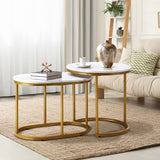 NNEED Set of 2 Coffee Table Round Oval Marble Nesting Gold