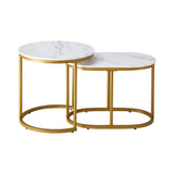 NNEED Set of 2 Coffee Table Round Oval Marble Nesting Gold