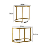 NNEED Set of 2 Coffee Table Round Oval Marble Nesting Gold