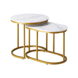 NNEED Set of 2 Coffee Table Round Oval Marble Nesting Gold
