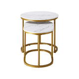 NNEED Set of 2 Coffee Table Round Oval Marble Nesting Gold