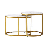NNEED Set of 2 Coffee Table Round Oval Marble Nesting Gold