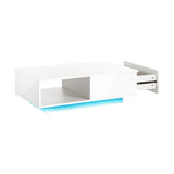NNEED Coffee Table LED High Gloss Storage Drawer White