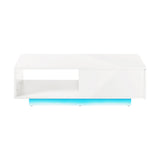 NNEED Coffee Table LED High Gloss Storage Drawer White
