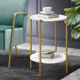 NNEED Round Coffee Table 2 Tier Marble Top Metal Gold Frame