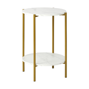 NNEED Round Coffee Table 2 Tier Marble Top Metal Gold Frame