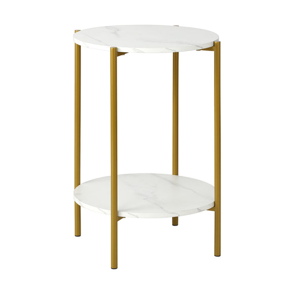 NNEED Round Coffee Table 2 Tier Marble Top Metal Gold Frame