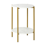 NNEED Round Coffee Table 2 Tier Marble Top Metal Gold Frame