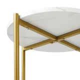 NNEED Round Coffee Table 2 Tier Marble Top Metal Gold Frame