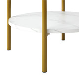 NNEED Round Coffee Table 2 Tier Marble Top Metal Gold Frame