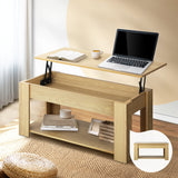 NNEED Coffee Table with Lift Up Top Storage Space Wooden Beige