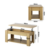 NNEED Coffee Table with Lift Up Top Storage Space Wooden Beige