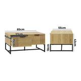 NNEED Coffee Table with Storage Drawers Wooden Natural