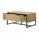 NNEED Coffee Table with Storage Drawers Wooden Natural