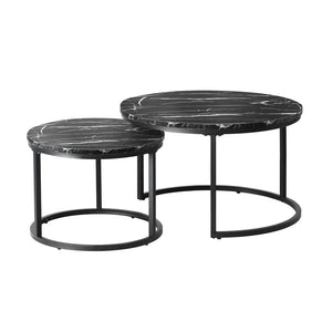NNEED Set of 2 Nesting Coffee Table Round Marble Black