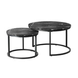 NNEED Set of 2 Nesting Coffee Table Round Marble Black