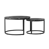 NNEED Set of 2 Nesting Coffee Table Round Marble Black