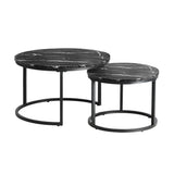 NNEED Set of 2 Nesting Coffee Table Round Marble Black