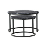 NNEED Set of 2 Nesting Coffee Table Round Marble Black