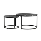 NNEED Set of 2 Nesting Coffee Table Round Marble Black