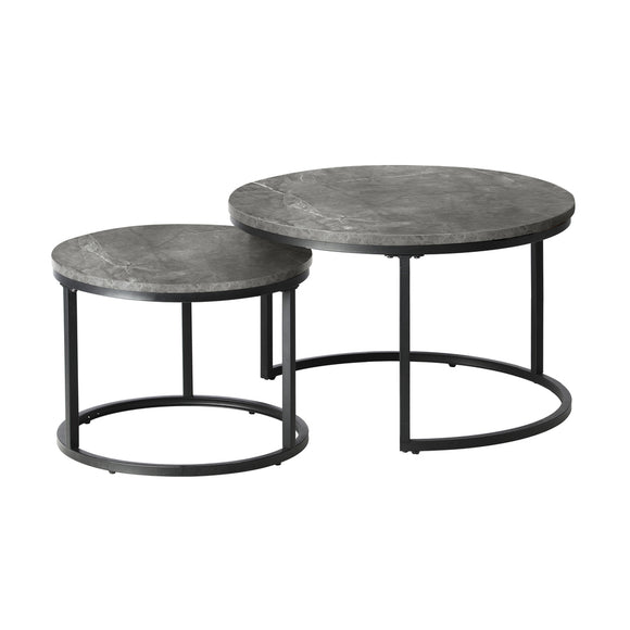 NNEED Nesting Coffee Table Round Marble Grey & Black