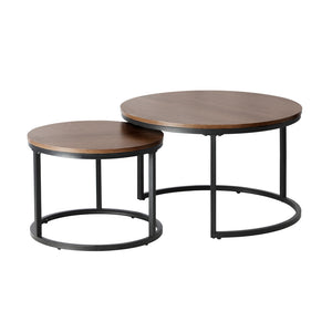 NNEED Set of 2 Nesting Coffee Table Round Walnut&Black