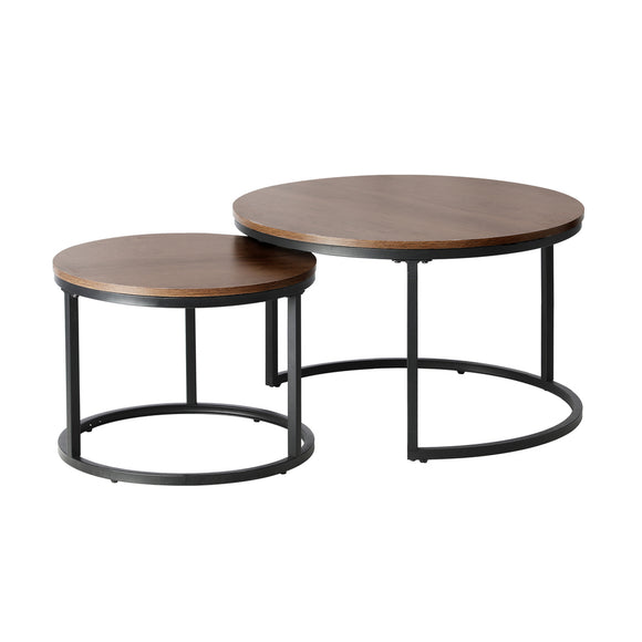 NNEED Set of 2 Nesting Coffee Table Round Walnut&Black