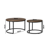NNEED Set of 2 Nesting Coffee Table Round Walnut&Black