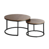 NNEED Set of 2 Nesting Coffee Table Round Walnut&Black