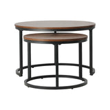 NNEED Set of 2 Nesting Coffee Table Round Walnut&Black