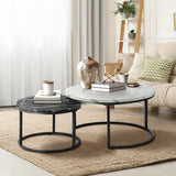 NNEED Set of 2 Coffee Table Round Nesting White & Black