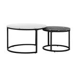 NNEED Set of 2 Coffee Table Round Nesting White & Black