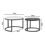 NNEED Set of 2 Coffee Table Round Nesting White & Black