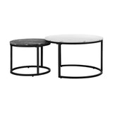 NNEED Set of 2 Coffee Table Round Nesting White & Black