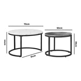 NNEED Set of 2 Coffee Table Round Nesting White & Grey