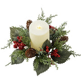 NNEOBA Christmas Candle Wreath with Berry Pinecone