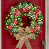 NNEOBA Christmas Vine Wreath with Red Bowknot and Bells
