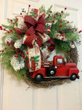 NNEOBA Christmas Red Truck Farmhouse Wreath