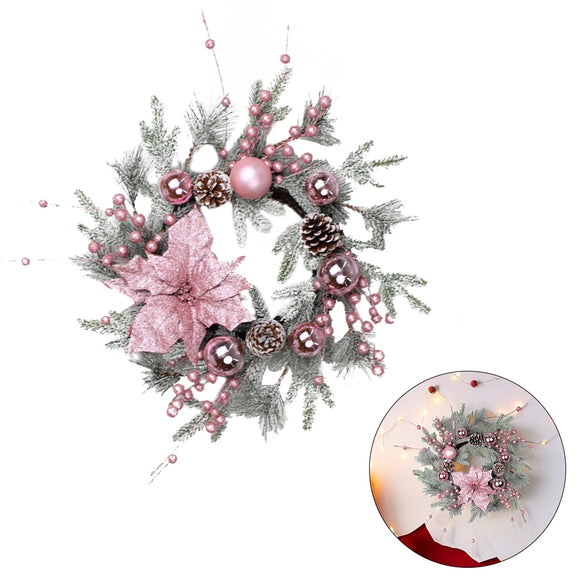 NNEOBA Christmas Pink Rattan Hanging Garland with Balls