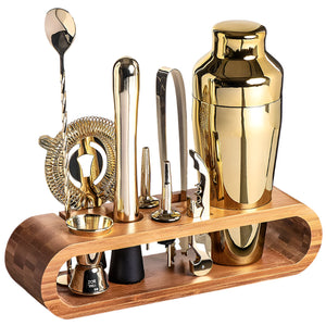 NNEOBA 10-Piece Bartender Cocktail Bar Set with Bamboo Stand