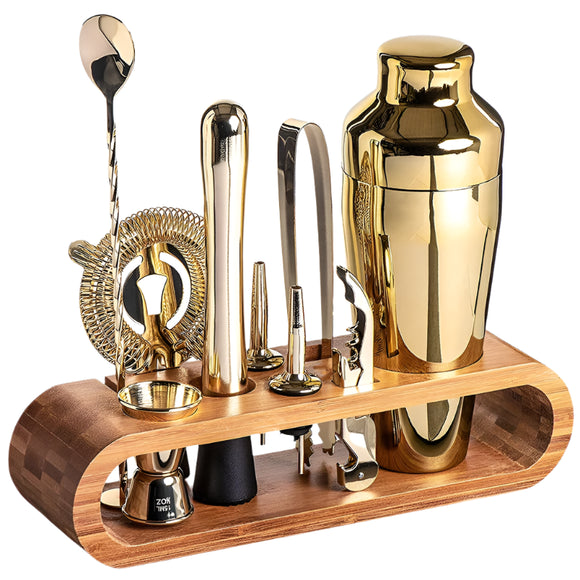NNEOBA 10-Piece Bartender Cocktail Bar Set with Bamboo Stand